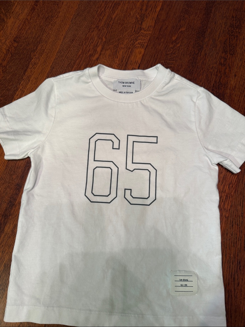 Thom Browne White Kids Tee with Navy '65' Graphic